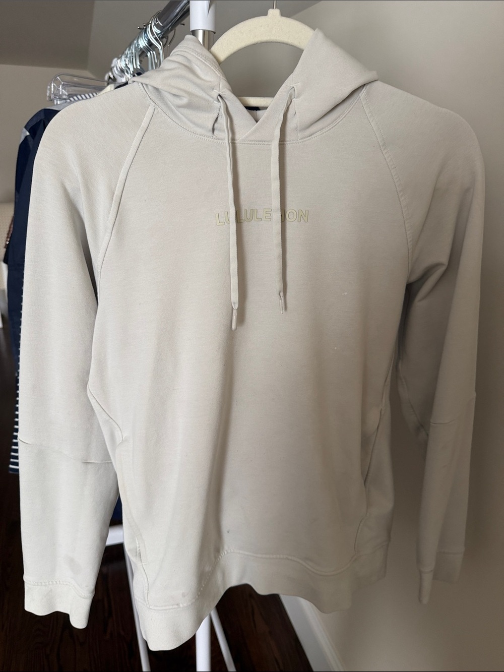 lululemon Cream Hooded Pullover Sweatshirt w raised logo on chest